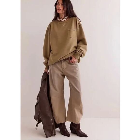 NEW Free People We The Free Wallace Pullover Crewneck Sweatshirt Safari Medium - Picture 2 of 6